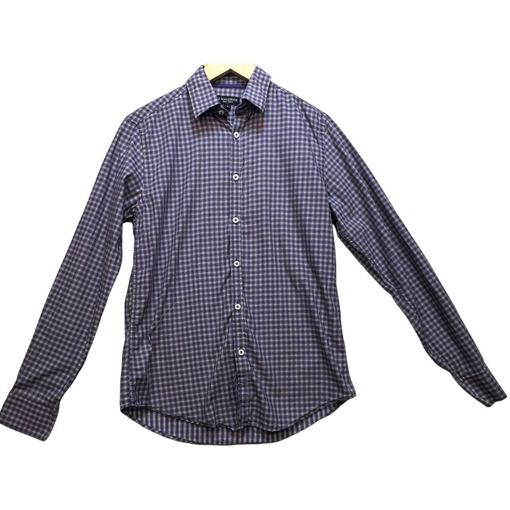 J Maverick Men's Slim Fit Button Up Shirt Size S Purple Blue White Check